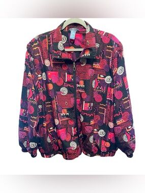 Vntg 80’s 90’s KORET SPORT Jacket Size 22W Colorful Geometric Shoulder Pads Coat